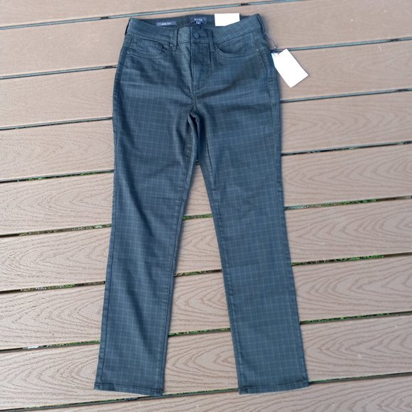 NWT NYDJ Sheri Stretch Slim Jeans Grey Mini Check Sz 6 - Picture 2 of 10